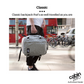 CabinZero Classic Ice Grey 28L backpack carried by a traveler in an urban street setting, featuring heather grey color and practical design, available at ideale lifestyle.