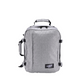 CabinZero Classic Ice Grey 28l backpack in light heather grey with black accents, front view, ideal for travel and daily use, available at ideale lifestyle.