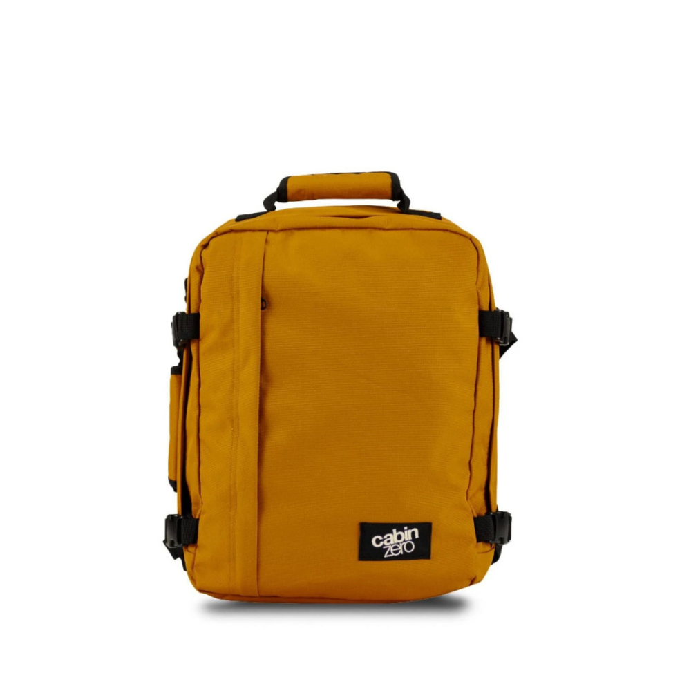 CabinZero Classic Orange Chill 28l backpack in vibrant orange with black accents, front view, perfect for travel and daily use, available at ideale lifestyle
