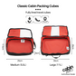CabinZero Classic Packing Cubes size comparison: medium 5.5L and large 11L, fully lined travel cubes with dimensions