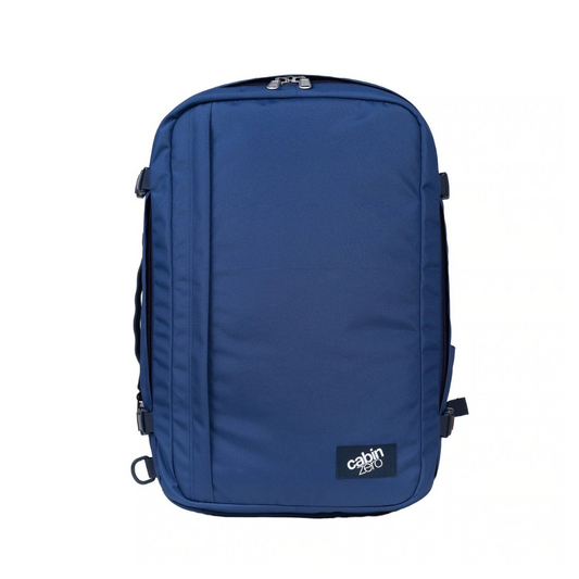 CabinZero Classic Plus 42L travel cabin bag in navy color, lightweight carry-on backpack for travel