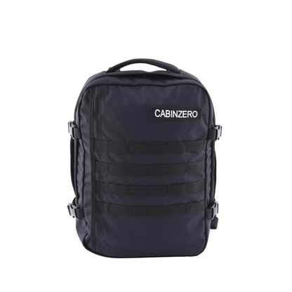 CabinZero Military 28L backpack in absolute black, versatile travel gear for outdoor adventures and daily commuting