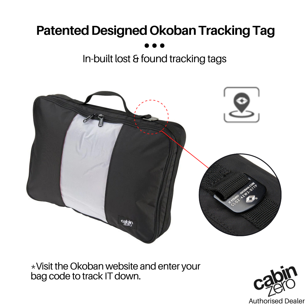 CabinZero Classic Packing Cube with patented Okoban tracking tag for lost and found, in-built tracker for travel security and easy recovery