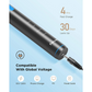 Fairywill E6 black electric toothbrush charging, highlighting 4-hour fast charge, 30-day battery life, and global voltage compatibility