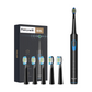 Fairywill E6 black electric toothbrush set with five replacement brush heads and retail packaging