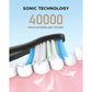 Fairywill sonic toothbrush head brushing teeth, demonstrating 40,000 micro-brushes per minute cleaning action