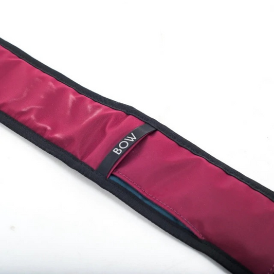 Bold Quiver maroon bag strap with black trim and BOW label, compatible with pre-November 2022 Quiver bags