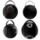 UB+ DB1 Doublebass portable speakers in glossy black finish, shown from multiple angles with black carrying handles and modern spherical design.